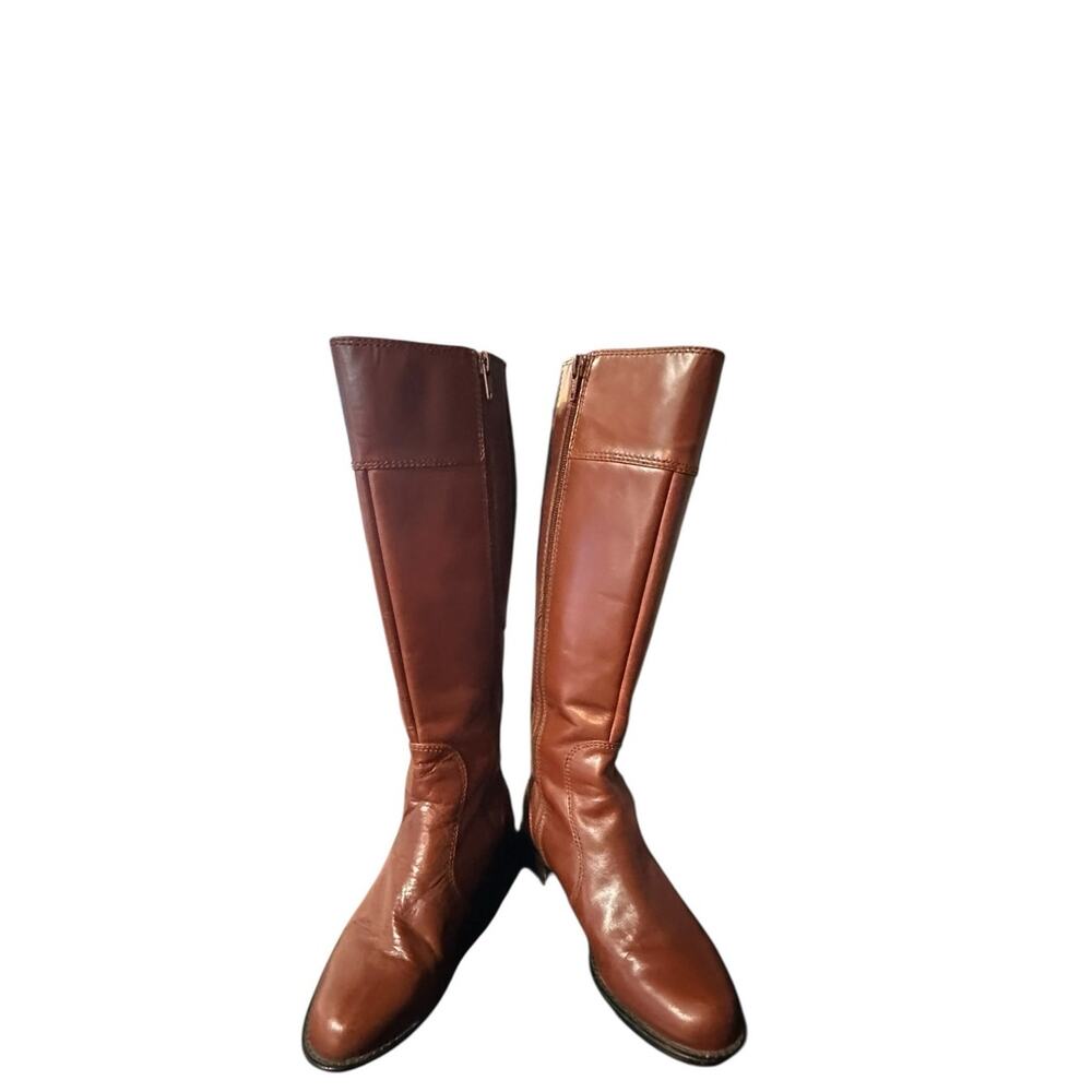 Softt Taryn Brown Black Leather Knee High Side Zip Up Heeled Boots Y2K Size 7 - Picture 4 of 8